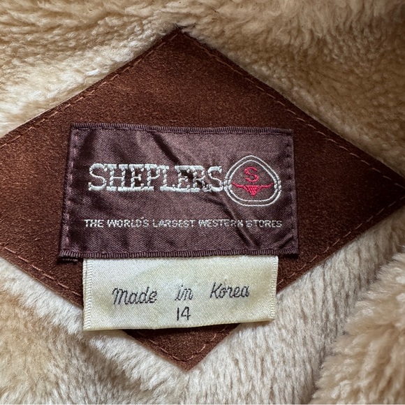 Vintage Sheplers Western Suede Leather Shearling Lined Hooded Jacket Sz 14 / M - Picture 5 of 10